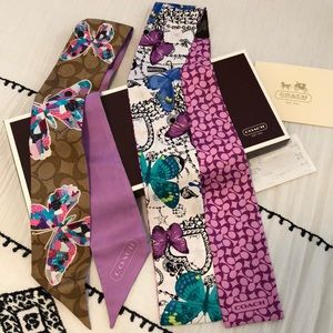 2 Silk Coach Scarves, Butterfly/Classic Signature